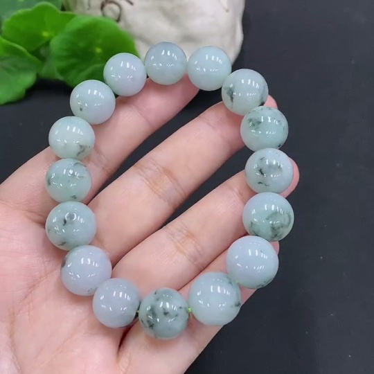 F34000915 Jadeite Bead Necklace Approx. 12.5mm Total Weight Approx. 61.6g (Including Other Mineral Components)