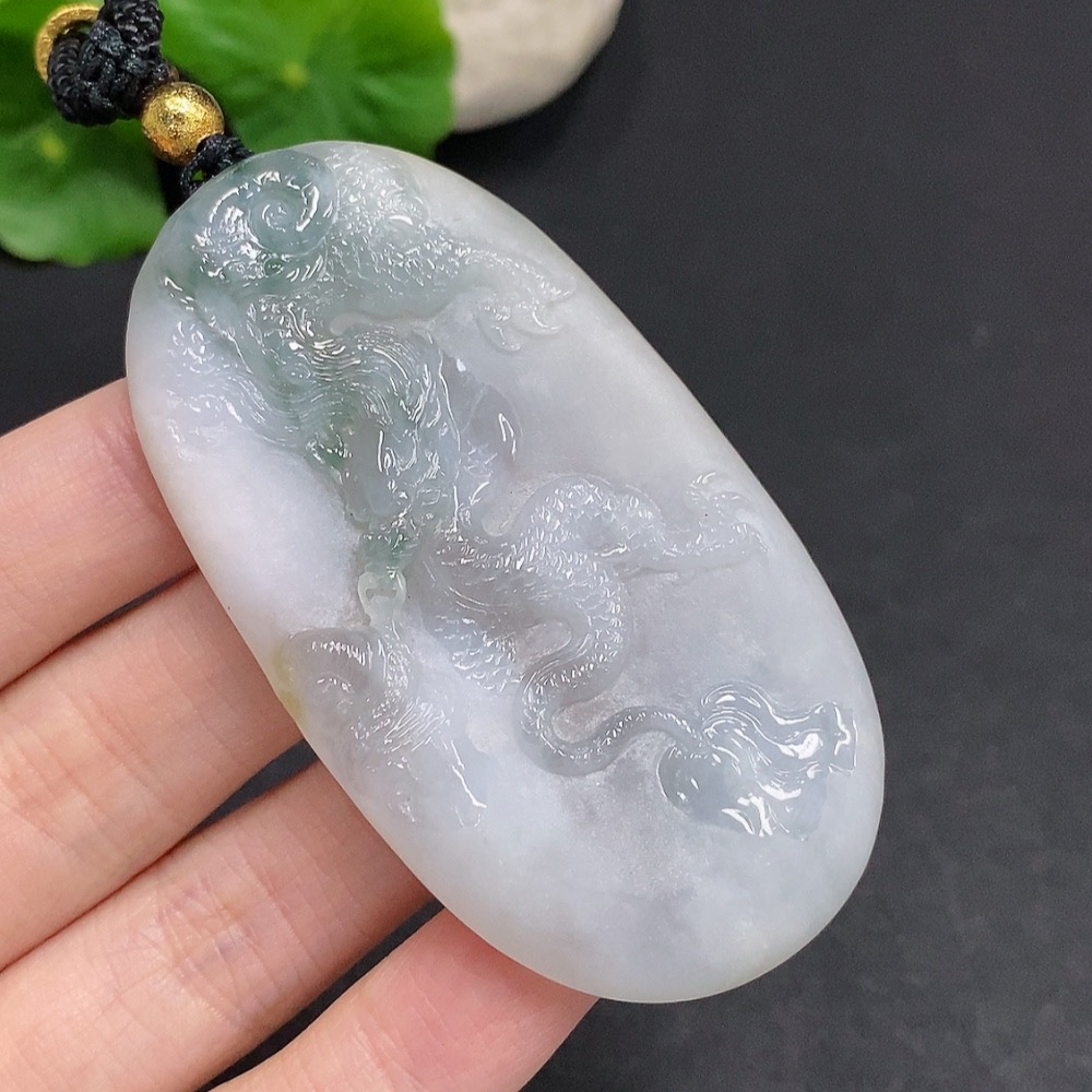 F34002994 Jadeite Dragon Soaring Across the Seas Pendant