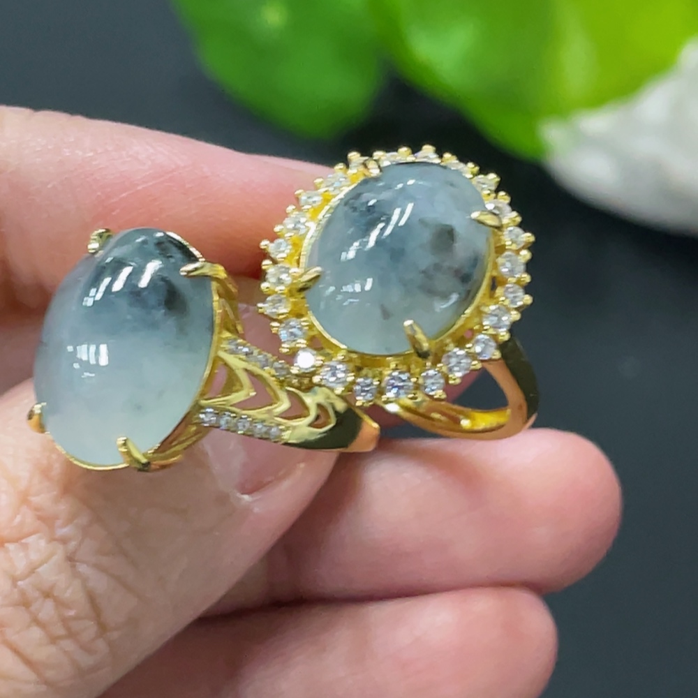 F34058458 Jadeite Cabochon Ring, Non-Gold Setting, Adjustable Size