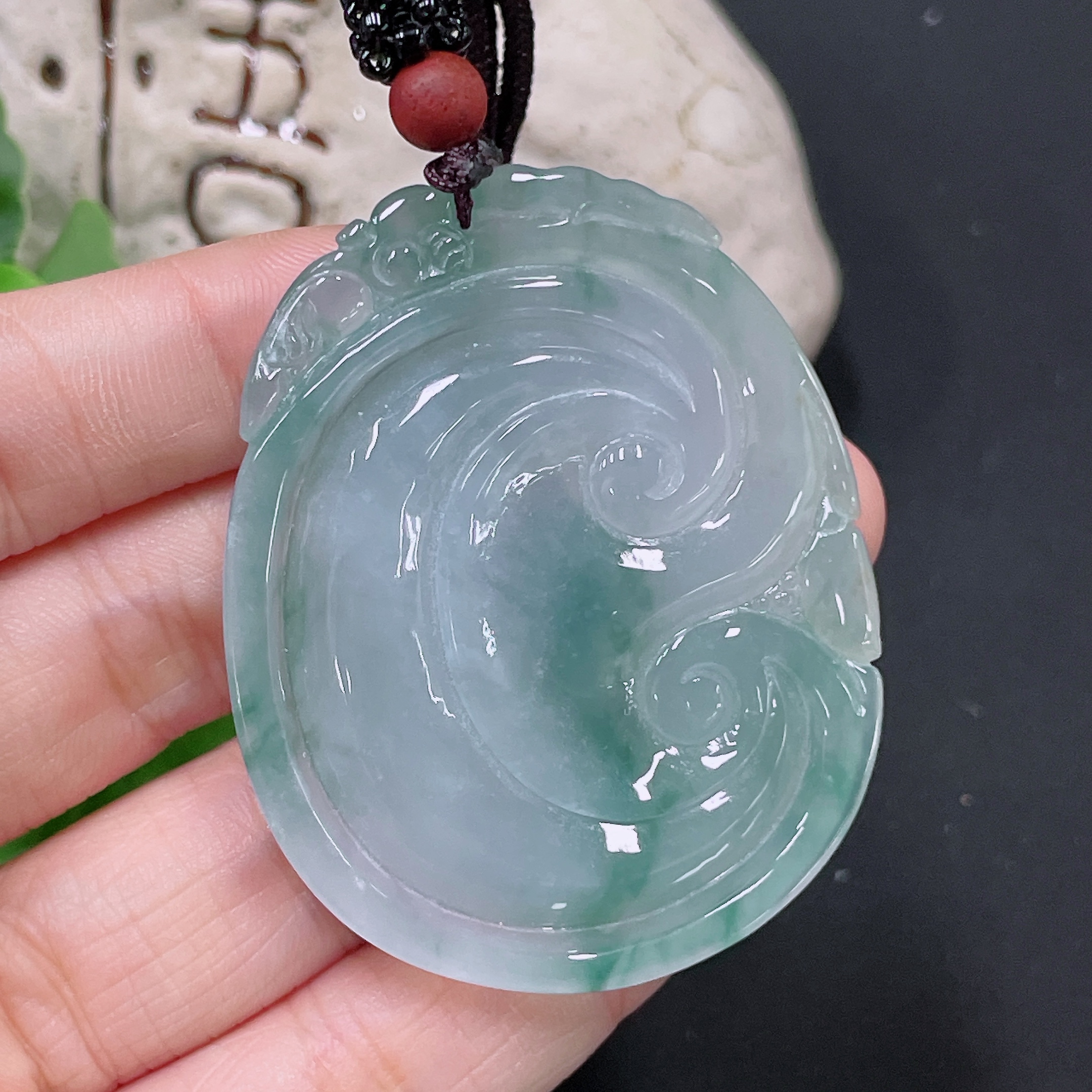 F33866084 Jadeite Ruyi Pendant with total weight approx. 33.5g including rope