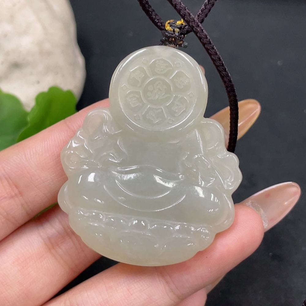 H32706472 Hetian Jade Pendant - Yellow Jambhala (Total Weight Including Rope: 33.3g)