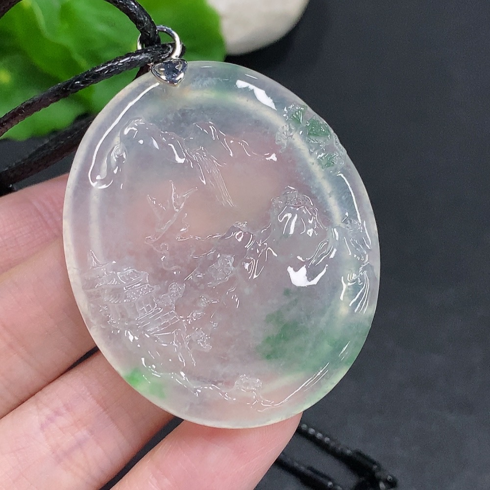 F34033963 Jadeite Landscape Pendant No Stamp Surface Tested 18k Gold Total Weight Approx. 28g (Excluding Rope) Master Collection Certificate