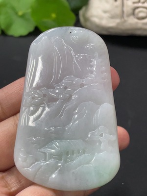 F31610648 翡翠山水牌挂件 货品总重约26g