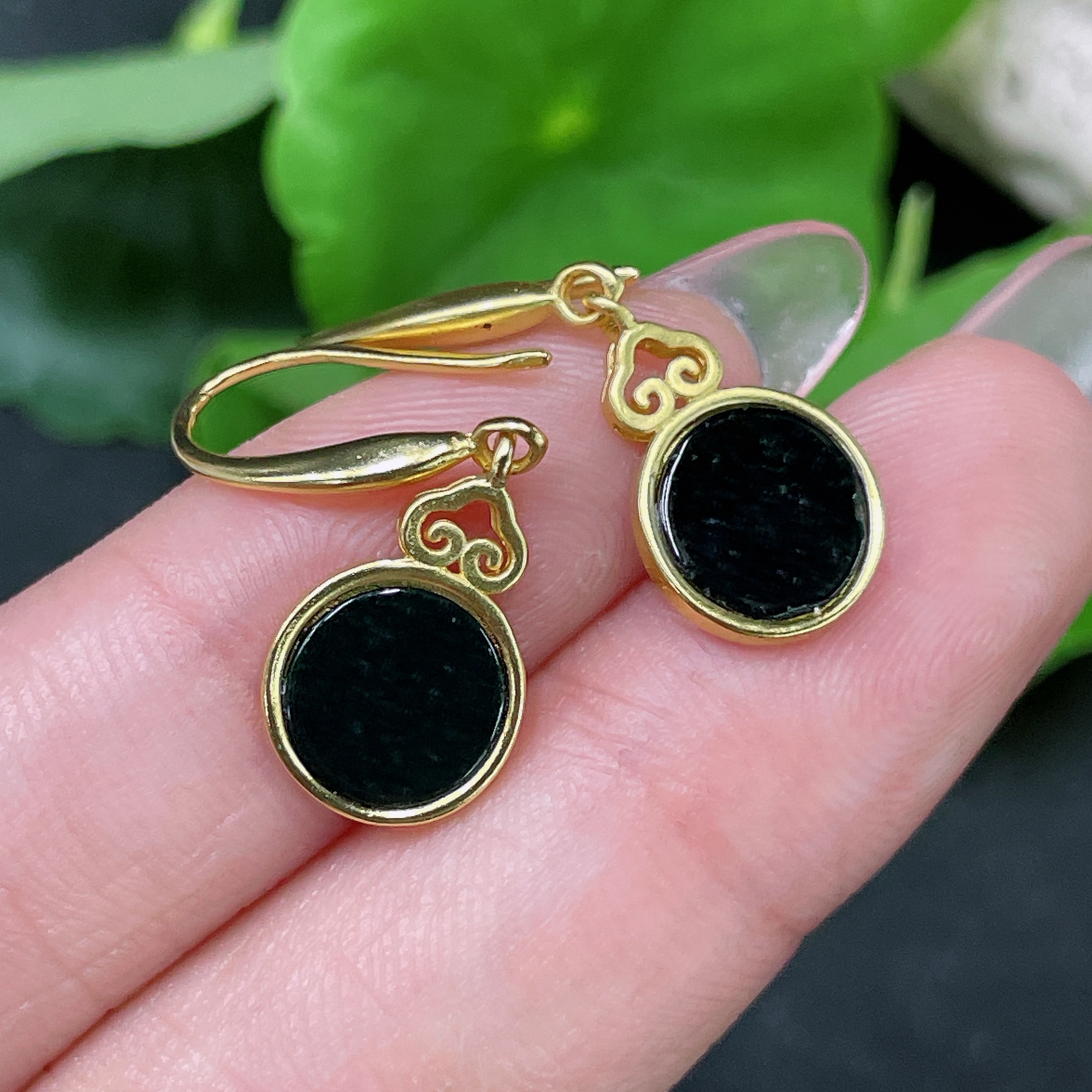 F34958944 Jadeite Inlaid Earrings Non-Gold Inlaid Total Weight Approximately 1.4g