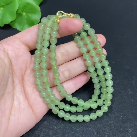 H33846194 Hetian Jade Bead Chain, Approx. 5.7mm, Non-Gold-Inlaid, Total Weight Approx. 33.3g