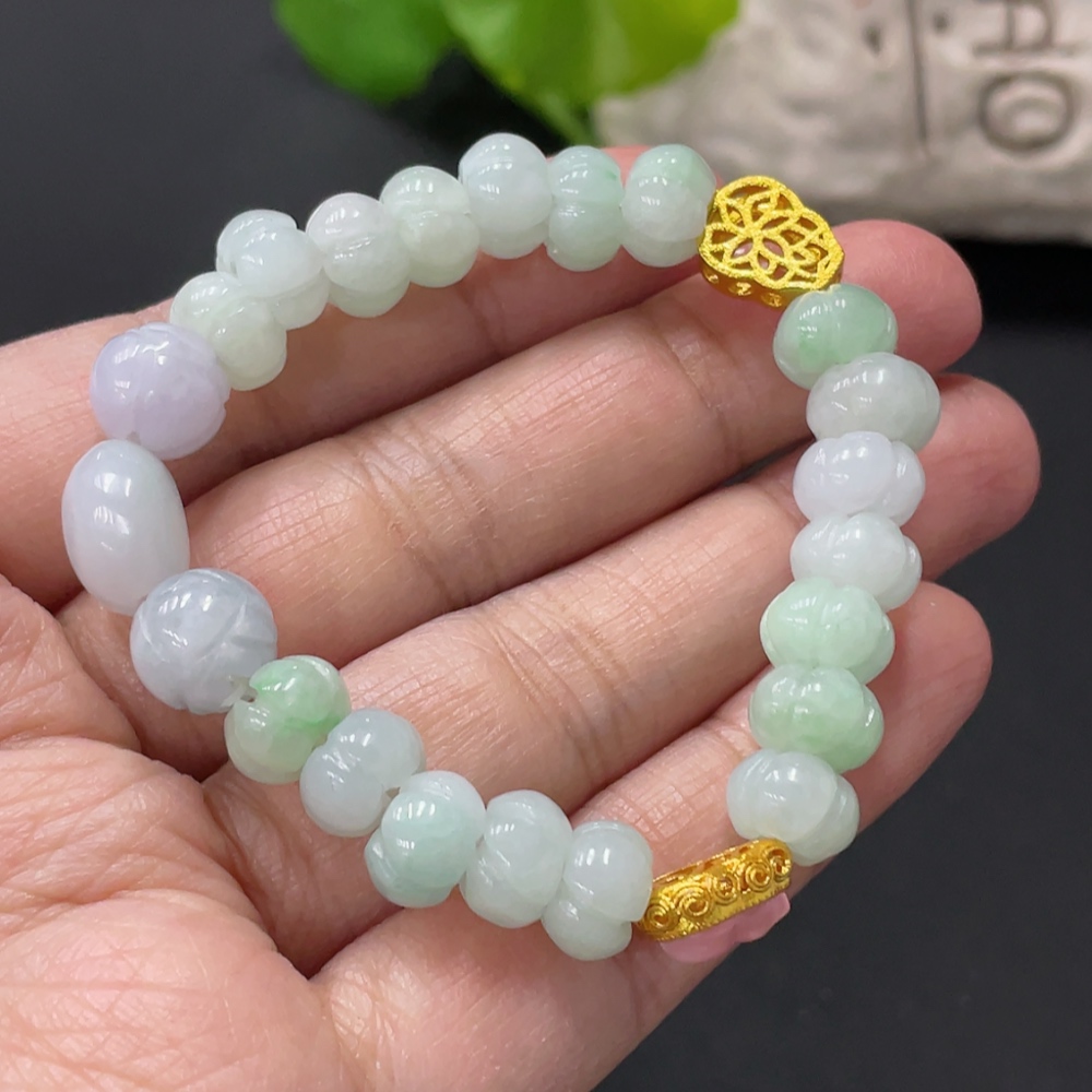 F34999428 Jadeite Bracelet Approx. 8.1mm Beads Non-Grade A Accessories Non-Gold Inlaid Total Weight Approx. 19.79g
