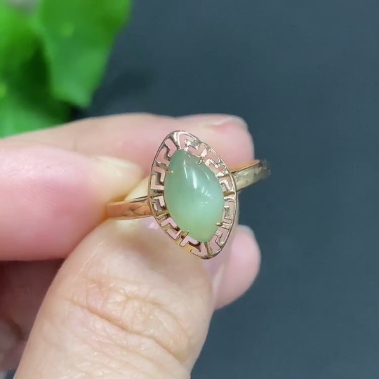 H20214754 Hetian Jade Inlaid Ring, 18k Gold, Size 14, Total Weight Approx. 0.8g