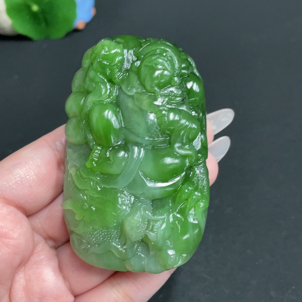 H27082299 Hetian Jade Handheld Piece - God of Wealth, Total Weight Approx. 156.2g
