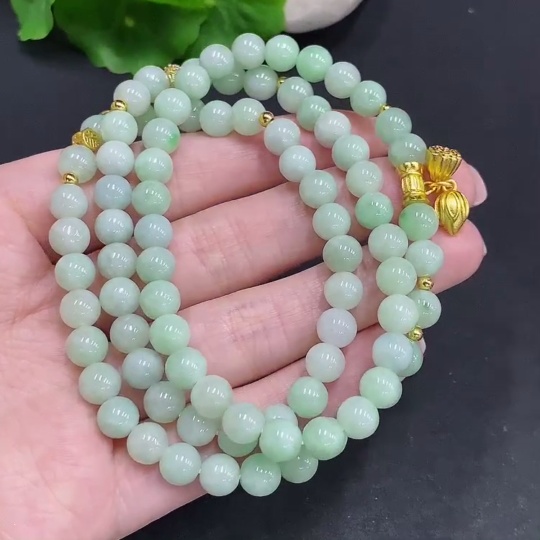 F34061211 Jadeite Beaded Necklace Non-Gold Inlaid Total Weight Approx. 49.4g Size About 6.7mm