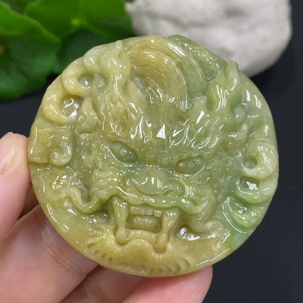 F34070785 Jadeite Pendant Dragon Plaque Total Weight Approx. 62.02g