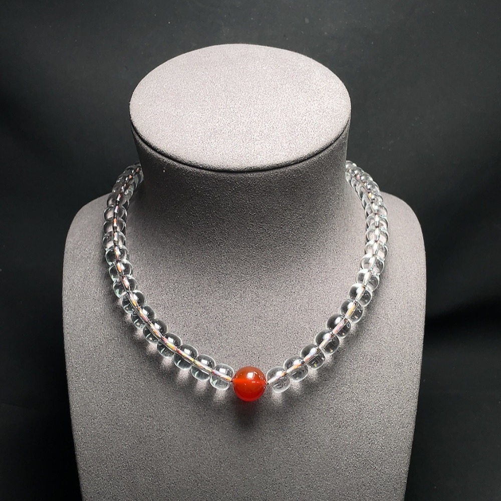 C33937796 Crystal Bead Necklace with Non-Natural Gemstones, Total Weight Approx. 185.5g, Size About 10.4mm