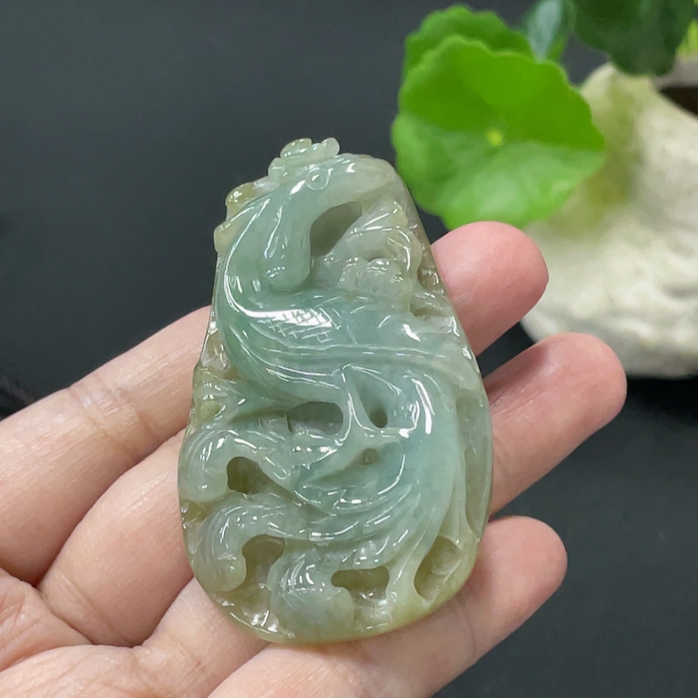 F35108733 Jadeite Phoenix Pendant Total Weight Approx. 35.2g