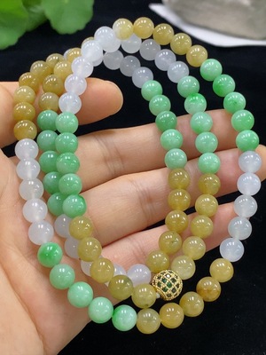 F32731533 Jadeite Bead Necklace Approx. 6.8mm Total Weight Approx. 55.24g Non-Gold Color Origin Undetermined