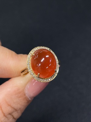 C31578322 South Red Agate Inlaid Ring 18k Gold Size 14 Total Weight Approx. 3.16g