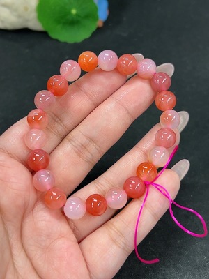 H41946055 盐源玛瑙手串 卡8.7mm左右 仅红色 货品总重约23.5g