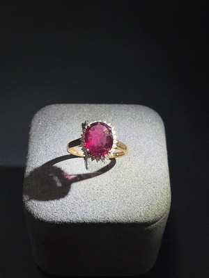 C20255962 Tourmaline Inlaid Ring 18K Gold Size 14 Total Weight Approx. 2.63g Hallmark 2.32ct