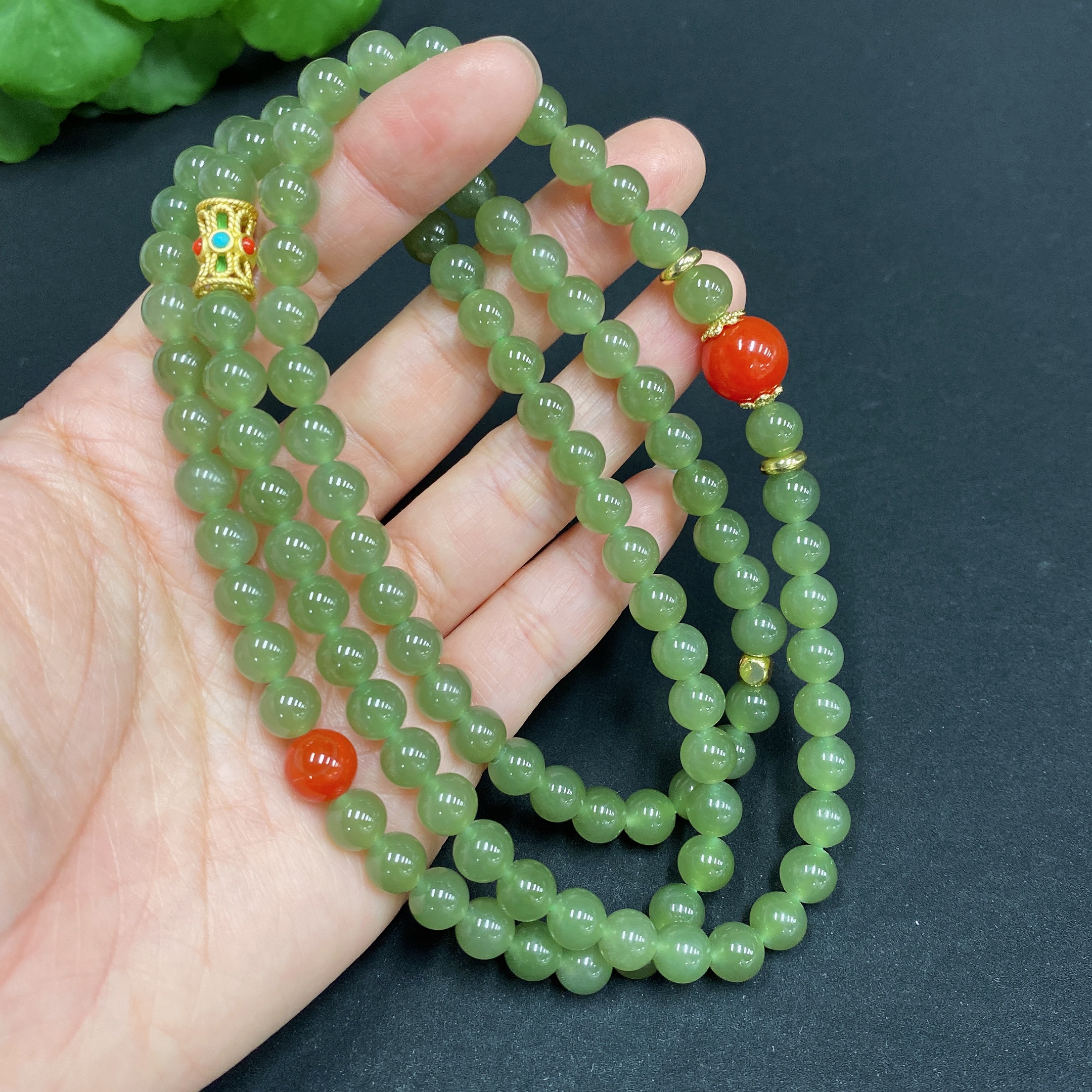 H29366710 Hetian Jade Bead Necklace, Approx. 6.7mm, Non-Gold Inlaid, Total Weight Approx. 61.4g, Accessories Not Hetian Jade