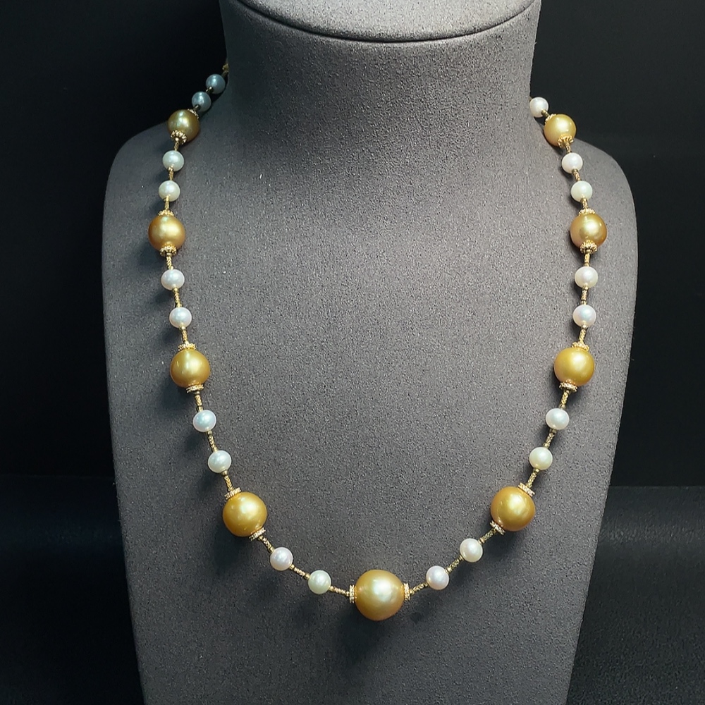 C32815852 Seawater pearl necklace with undetermined color origin and small freshwater pearls, non-gold, total weight approximately 38.66g, size about 6.2-13.7mm