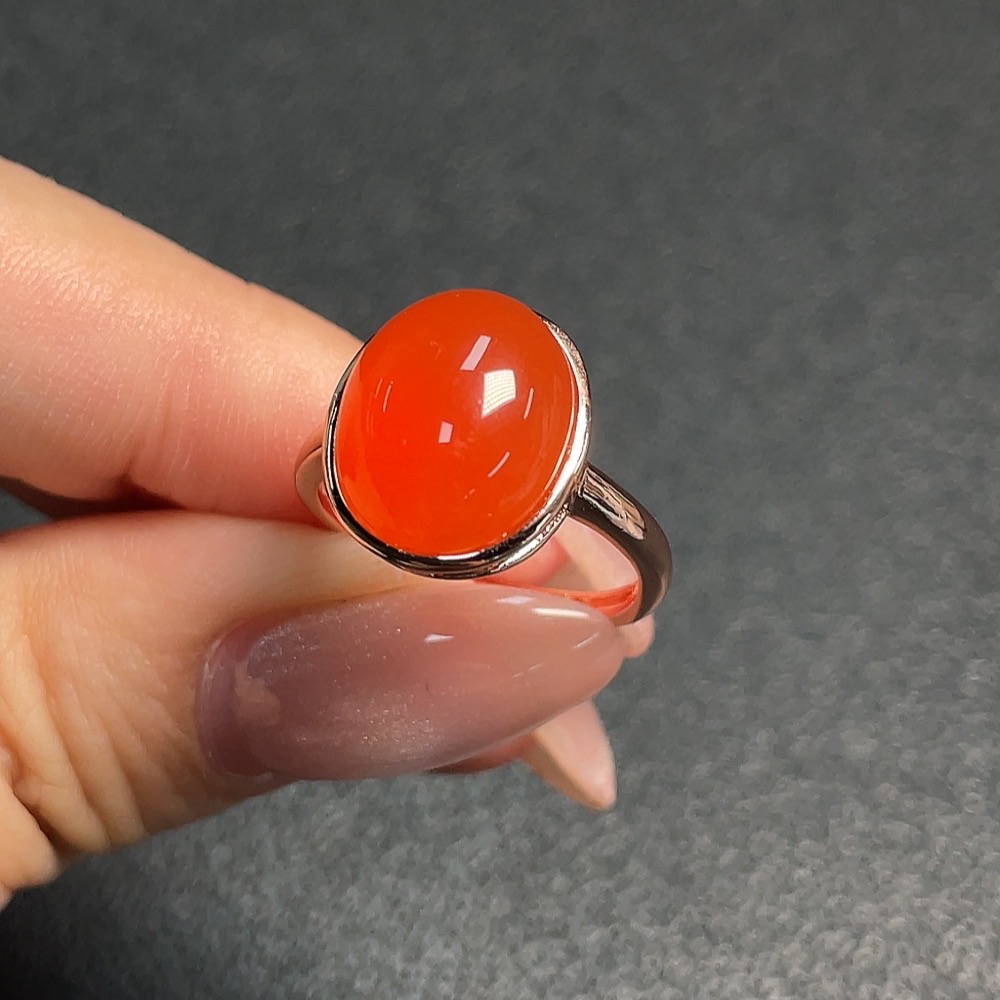 C34952507 Red Agate Ring (Non-Gold, Adjustable, Total Weight Approx. 3.74g)
