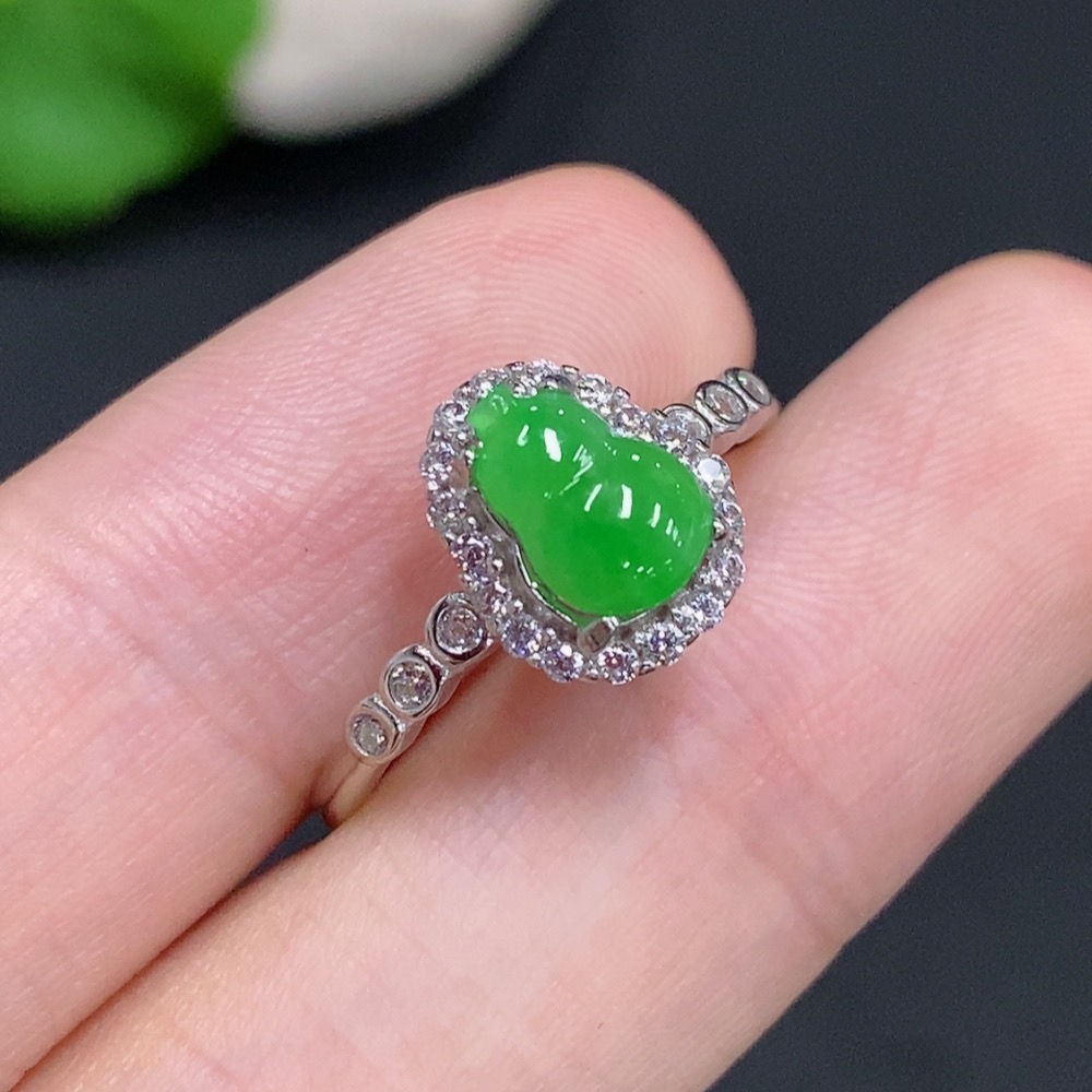 F31687543 Jadeite Gourd Inlay Ring, Non-Gold Inlay, Adjustable Size, Total Weight Approx. 1.8g