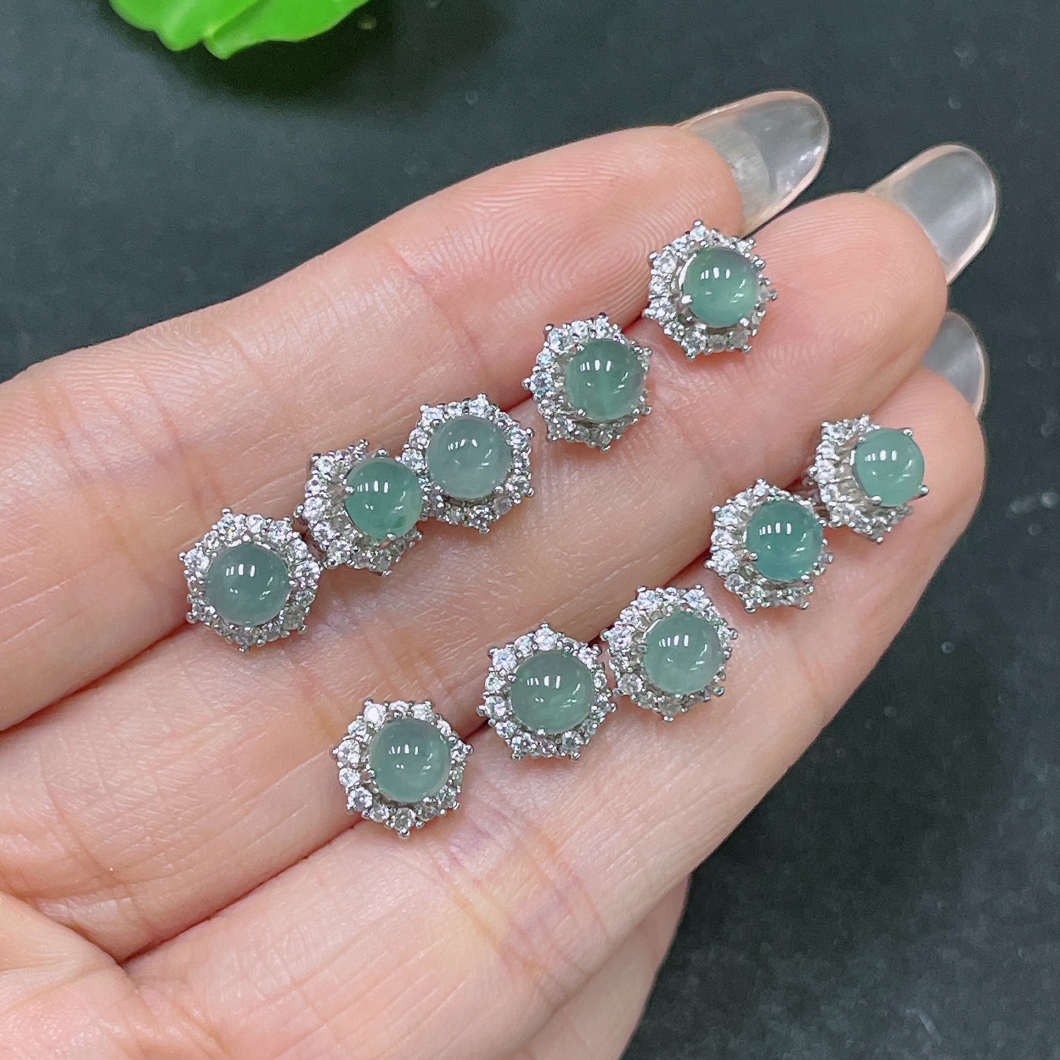 F34065108 Jadeite Inlaid Earrings Sell as a Lot