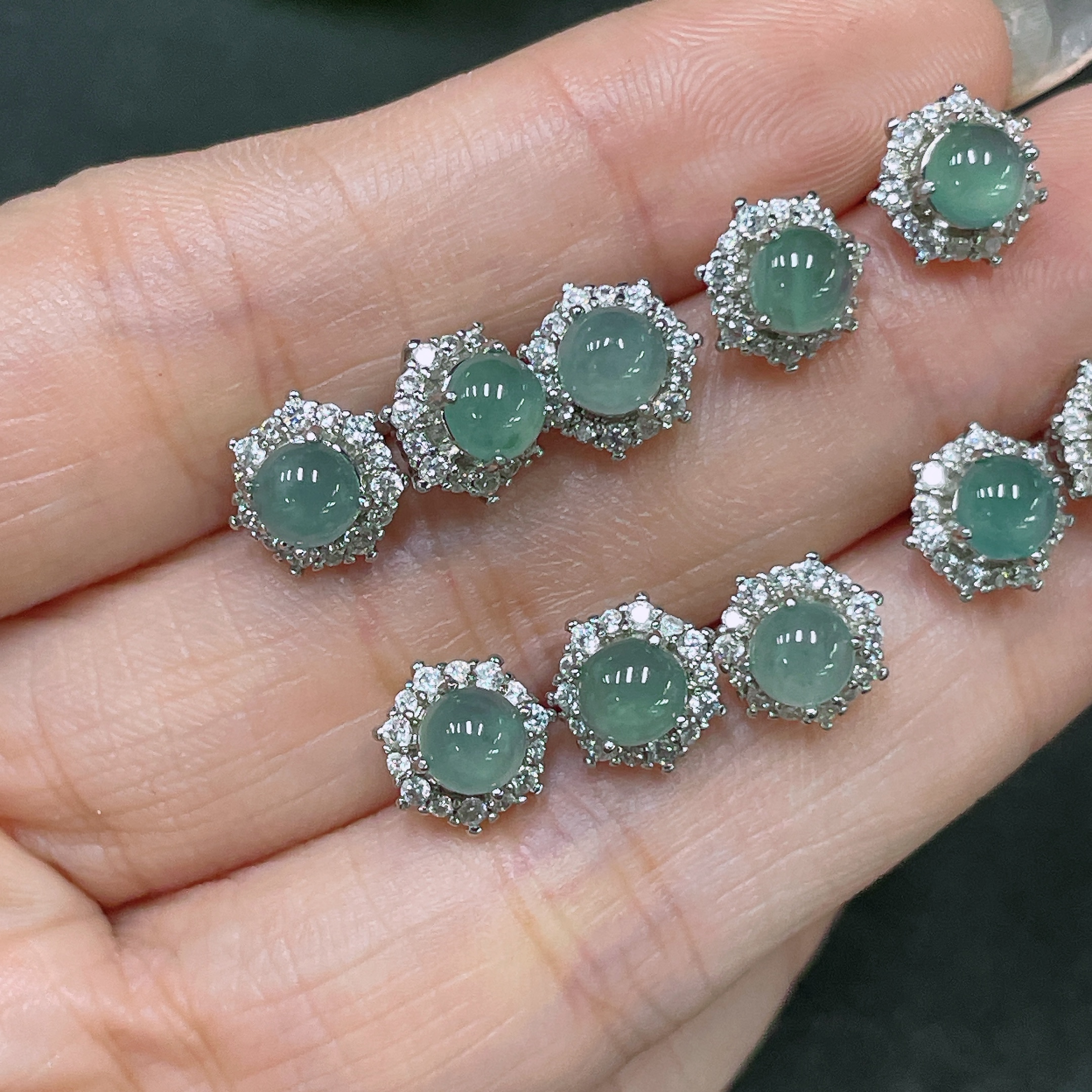 F34065108 Jadeite Inlaid Earrings Sell as a Lot