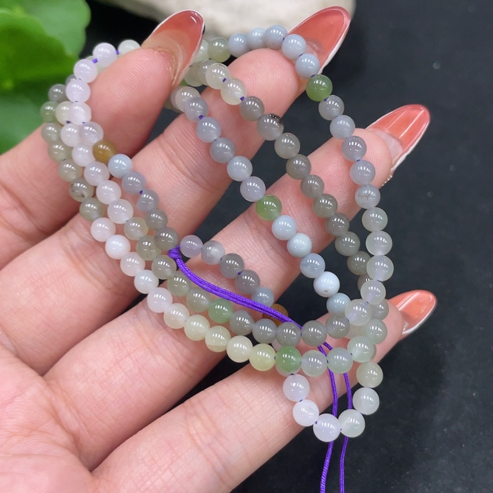 H34053225 Hetian Jade Bead Necklace Approx. 4mm Total Weight Approx. 11.9g