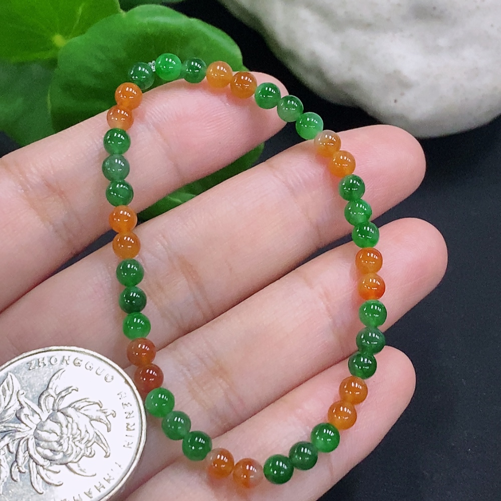 F33904778 Jadeite Bead Necklace with approx. 3.8mm beads, total weight approx. 4.4g (red color origin undetermined)