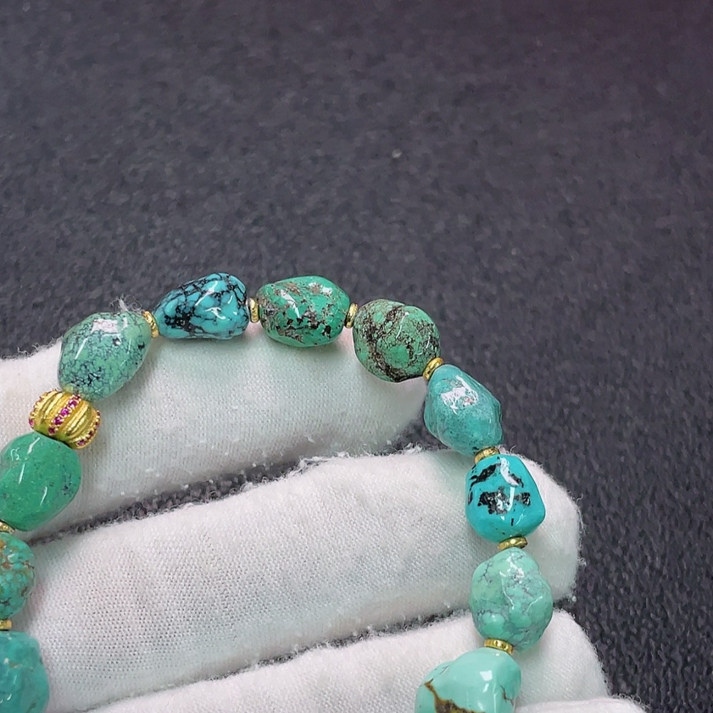 C34038427 Turquoise bead bracelet with mineral inclusions, non-gold, total weight approx.15.84g, bead size 10.3mm (mineral-included)