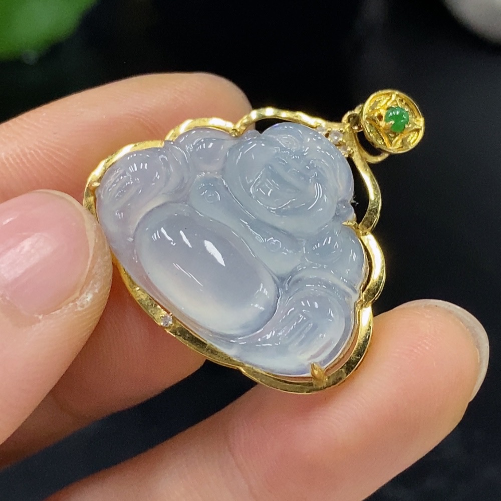 F29362118 JadeiteBuddha Pendant with 18K Gold Setting, Total Weight Approximately 5.62g