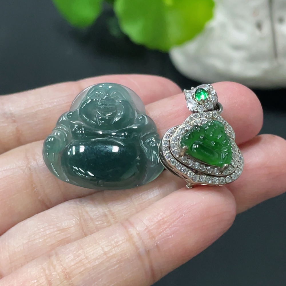 F34978747 Jadeite inlaid pendant Buddha, non-gold inlaid, with non-A grade stones