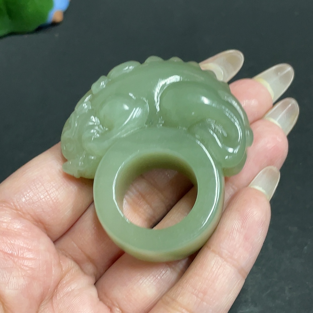 H29378696 Hetian Jade Auspicious Beast Ring (Size 23, Total Weight Approx. 58.2g)