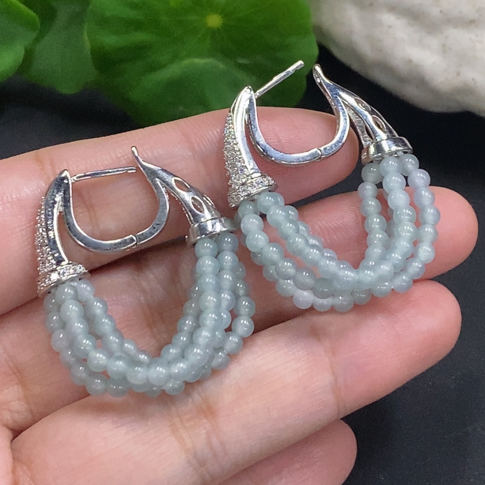 F33856692 Jadeite Inlaid Earrings (Non-Gold Setting, Total Weight Approx. 10.1g)