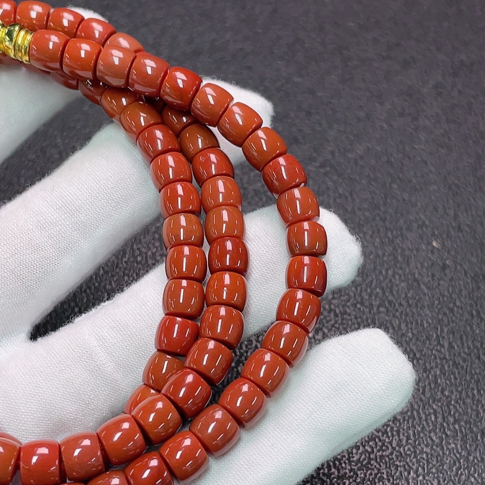 C34950088 Red Agate Bead Necklace (Non-Gold, Visible Organic Matter, Total Weight Approx. 60.38g, Bead Size 7mm)