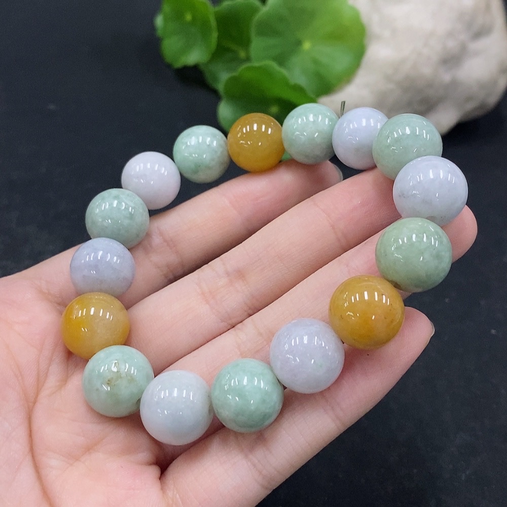 F34057167 Jadeite Bracelet Approx.13mm Beads Total Weight 55.9g Yellow Beads Non-A