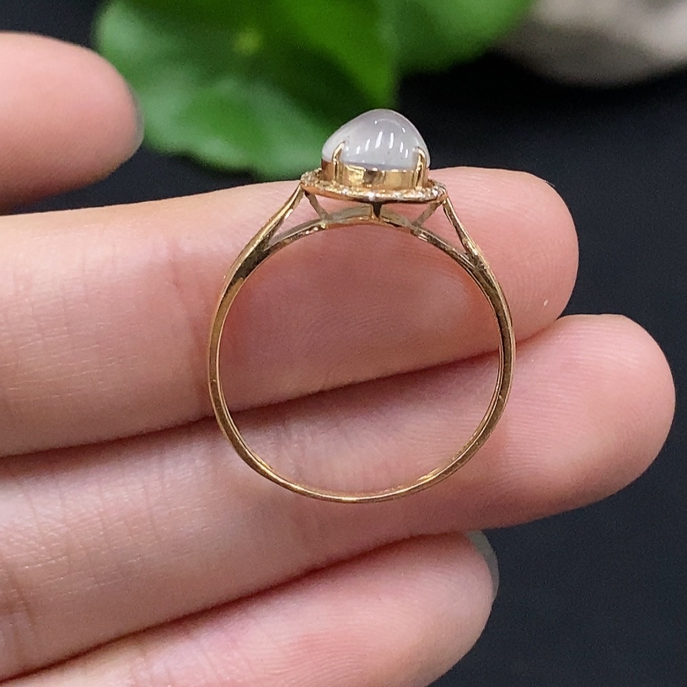 F35114974 Jadeite inlaid ring size 13 18K gold total weight about 1.3g (with diamond accents)