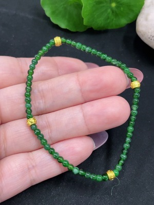 F34983096 Jadeite Bracelet Approx. 3mm Beads Total Weight Approx. 3.5g Non-gold Inlaid