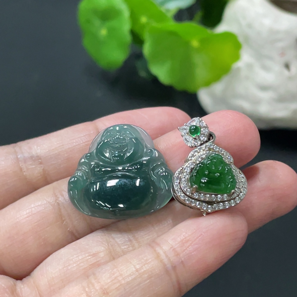 F34978747 Jadeite inlaid pendant Buddha, non-gold inlaid, with non-A grade stones