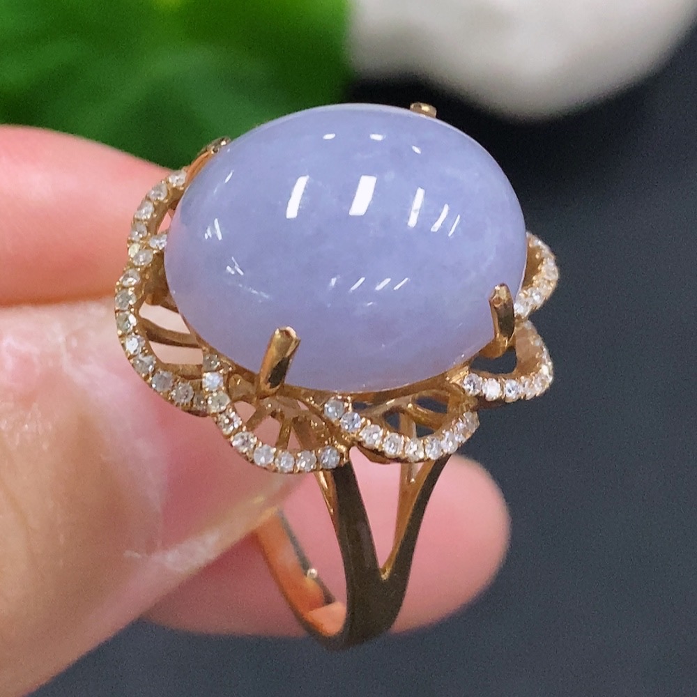 F34001323 Jadeite Cabochon Ring 18k Gold Total Weight Approx. 8.7g Size 17 with Diamond Accents