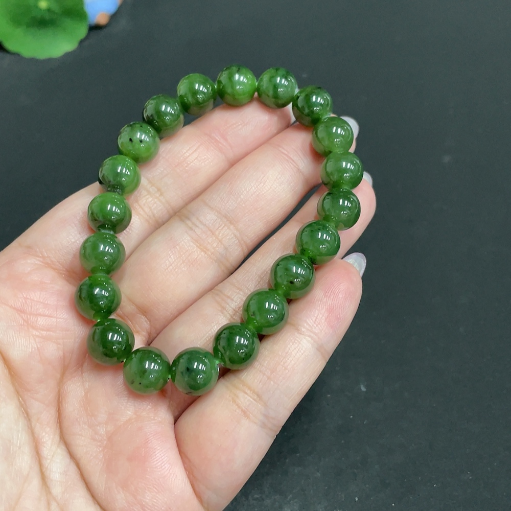 H33847693 Hetian Jade Bead Bracelet, Approx. 9.3mm, Total Weight About 27.8g