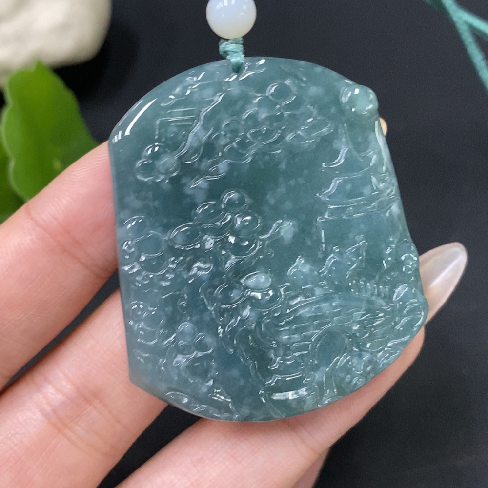 F30455916 JadeitePendant Landscape with Beads Non-Grade A Total Weight Approx. 29g