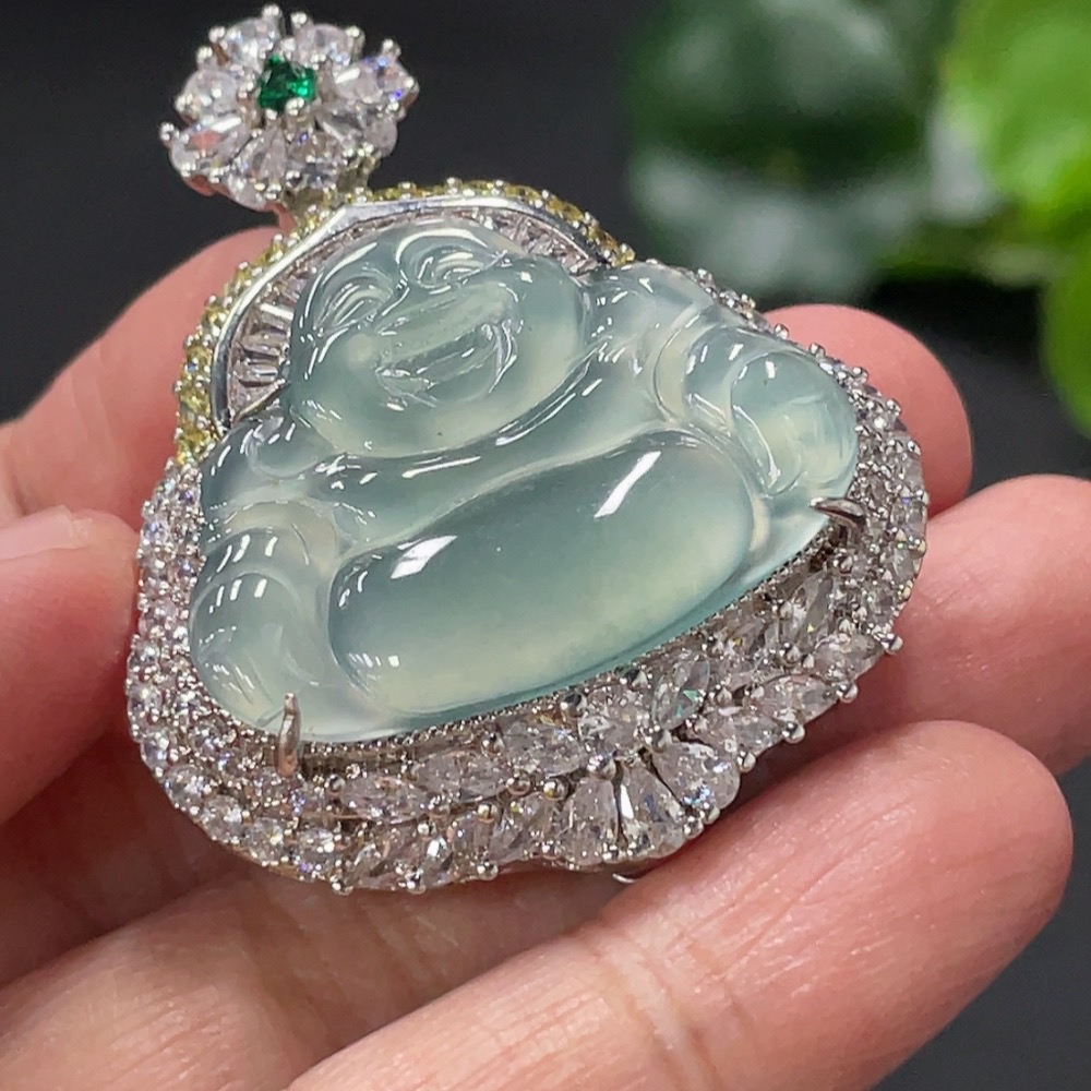 F29355641 Jadeite Buddha Inlaid Pendant Non-Gold Inlaid Total Weight About 20.2g