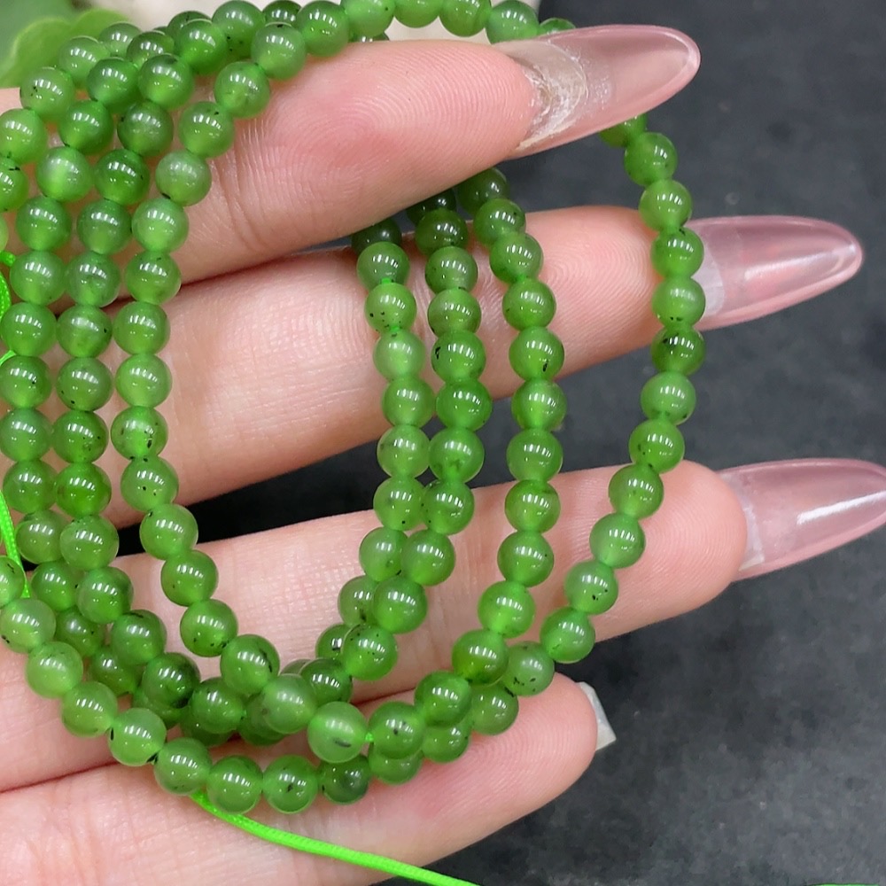 H34959658 Hetian Jade Jasper Bead Necklace, approx. 4mm, total weight approx. 14g