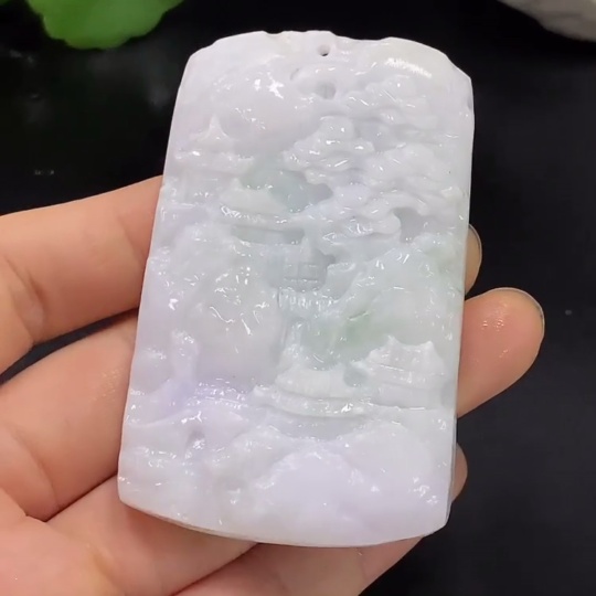 F28268376 Unpolished JadeiteLandscape Pendant (Approx. 87.43g Total Weight)