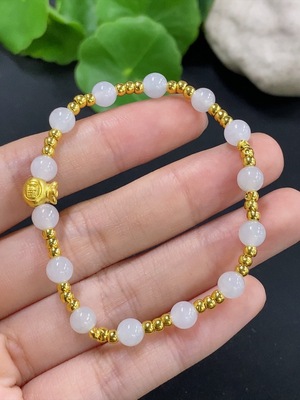F44297841 翡翠手串 卡5.6mm左右 无印记,测金含量99% （空心金易损）  货品总重约4.7g