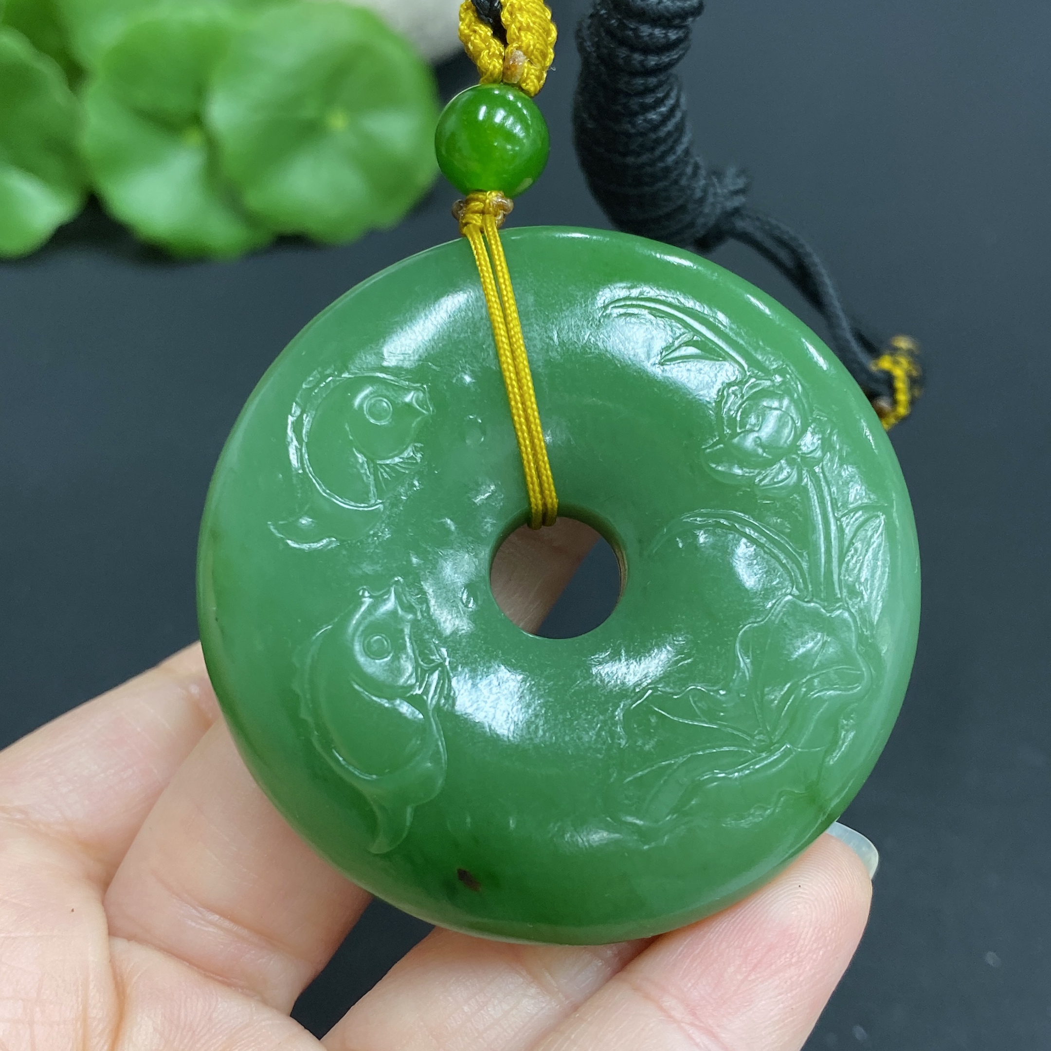 H27125859 Hetian Jade Pendant - Lotus and Fish Peace Buckle