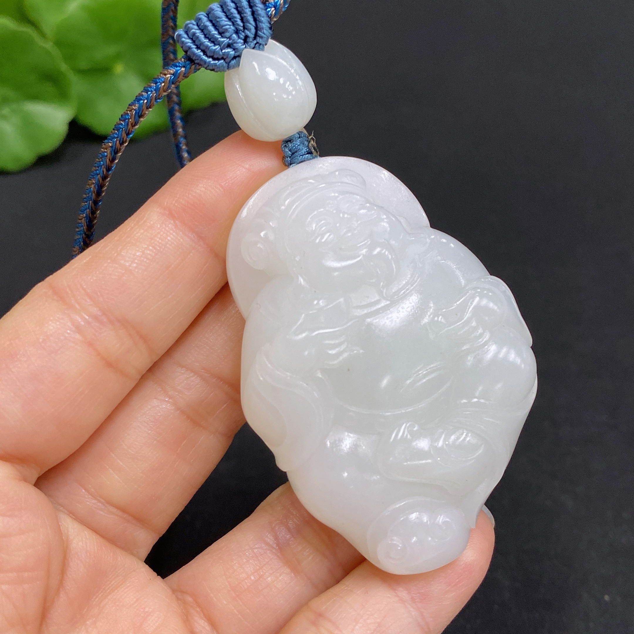 H31601937 Hetian Jade Pendant    God of Wealth    Total Weight (including rope): 48.8g