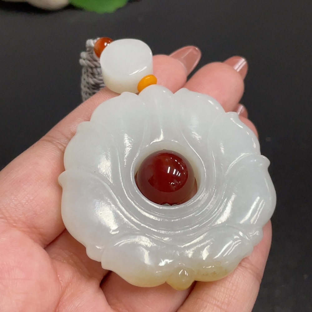 H34010817 Hetian Jade Pendant, Antique Style, Total Weight Approx. [Including Cord] 51g, Matching Beads Not Hetian Jade