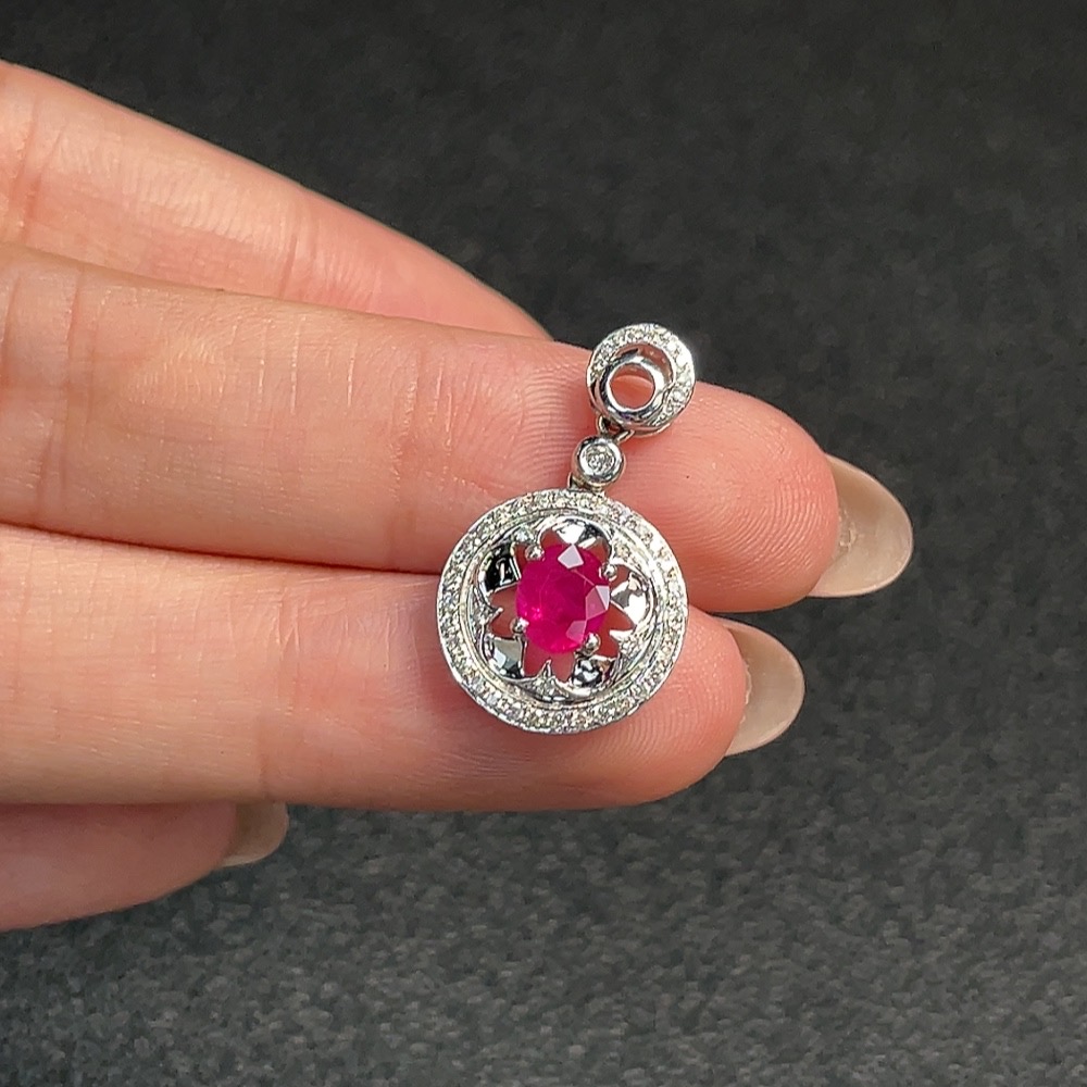 C32815657 18K Ruby Pendant with Diamond Accents, Total Weight Approx. 2.34g