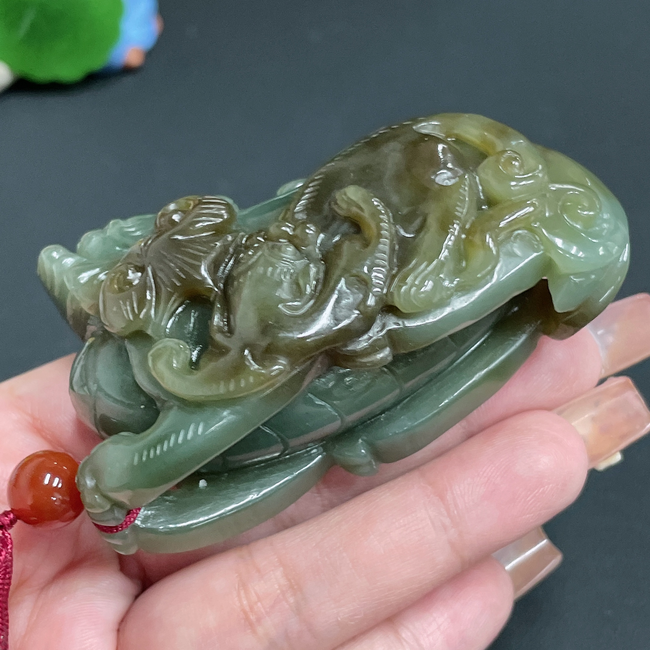 H21432075 Hetian Jade Pendant Pi Xiu with Non-Hetian Jade Accent Stone Total Weight Approx. (Including Rope) 158.2g